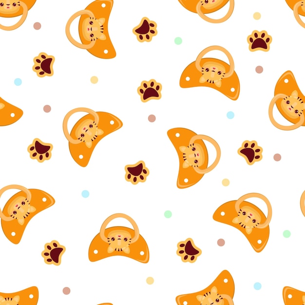 Seamless children's pattern on a white background A dummy with a tiger Pacifier for children