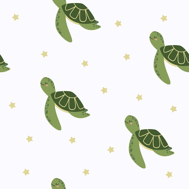 패브릭 포장 섬유 벡터에 대한 귀여운 거북이 텍스처와 원활한 어린이 패턴