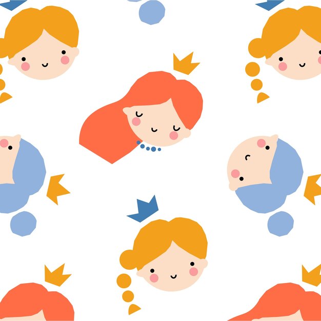 Vector seamless childrens pattern with cute princesses