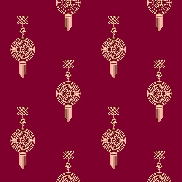 Seamless chinese oriental hang pattern background in golden and red color.