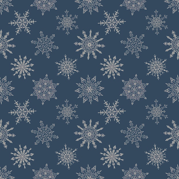 Seamless Christmas dark pattern with drawn snowflakes