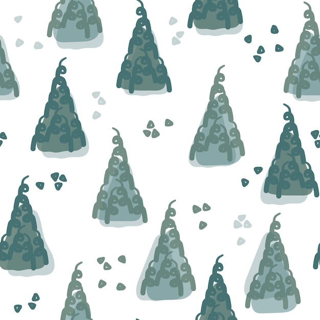 Seamless  christmas festive pattern background with hand draw green pine tree