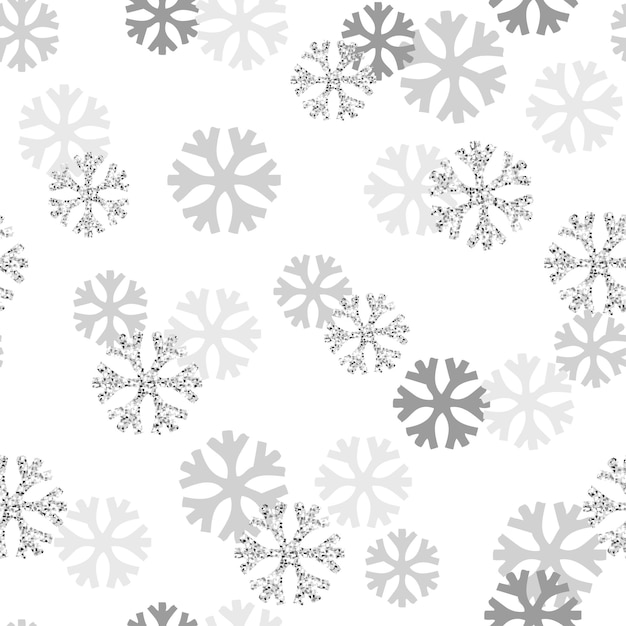 Seamless  christmas festive pattern background with monochrome glitter snowflakes