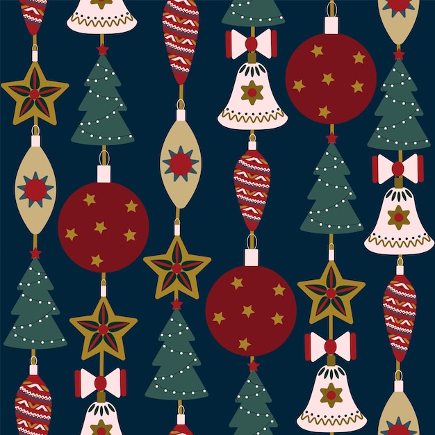 Seamless Christmas nature pattern winter New Year deco dark blue background