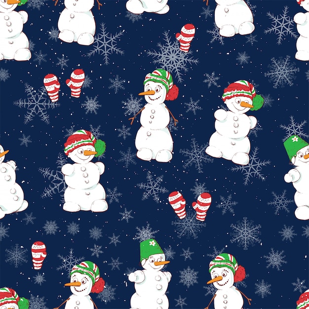 Seamless Christmas pattern cartoon style with snowflakes