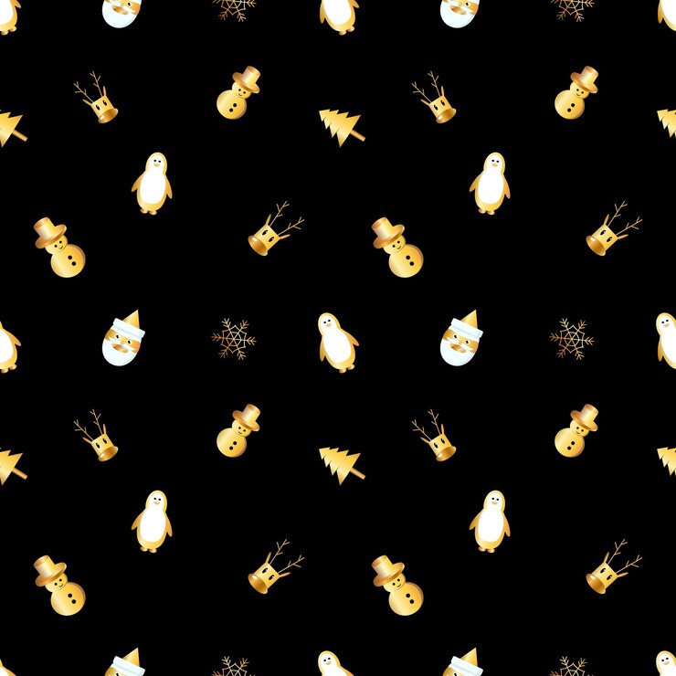 Vector seamless christmas pattern created in golden gradient christmas repeat pattern for gift cover packaging wrapping paper fabric