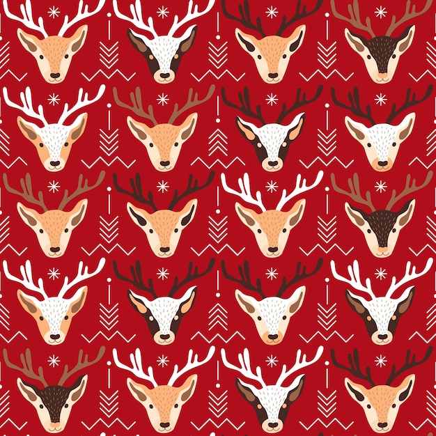 Seamless Christmas pattern design with deer Vector illustration