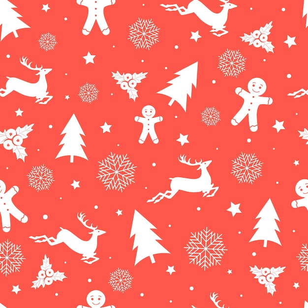 Seamless Christmas pattern Reindeer gingerbread man Christmas tree and other festive elements W