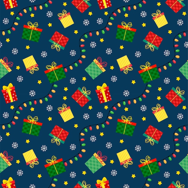 Seamless christmas pattern template in cartoon style with christmas items