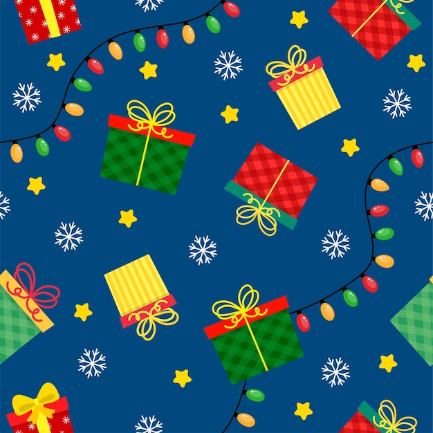 seamless christmas pattern template in cartoon style with christmas items