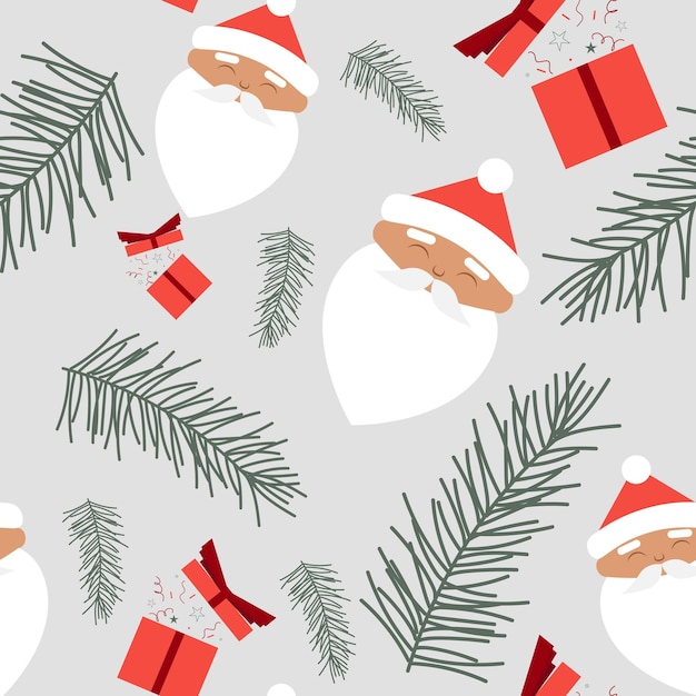 Seamless Christmas pattern with cartoon Santa Claus. Wrapping paper design.