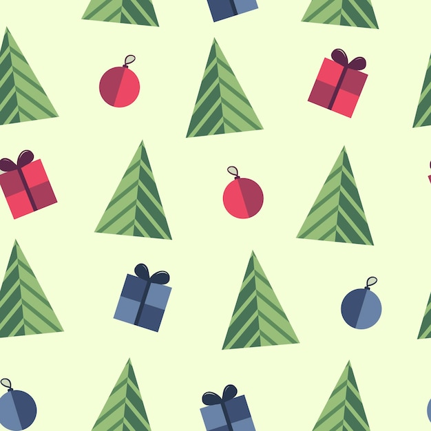 Seamless christmas pattern with christmas tree and toys