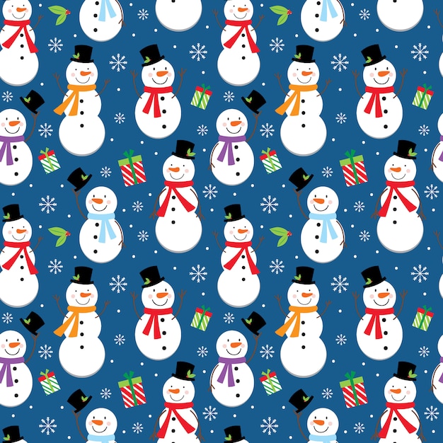 Seamless pattern di natale con simpatico pupazzo di neve