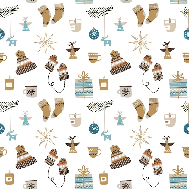 장식 장식품, 양말, 장갑, 모자와 함께 완벽 한 크리스마스 패턴