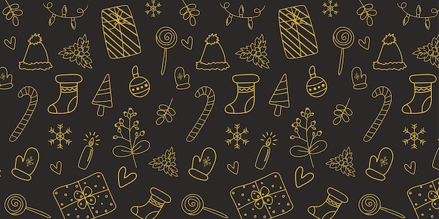 Seamless christmas pattern with doodles. hand drawn christmas doodle elements.