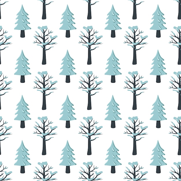 Vector seamless christmas pattern with fir and tree in the snow