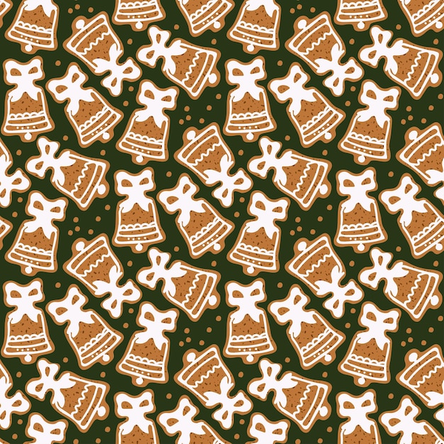 Vector seamless christmas pattern with gingerbread cookies on a green background