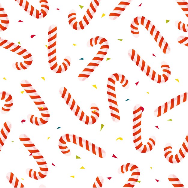 Seamless pattern di natale con lecca-lecca e coriandoli isolati