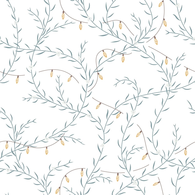 Seamless Christmas pattern with mistletoe foliage garland berries Vector illustration for wrapping wallpaper fabric