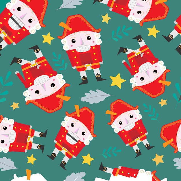 Seamless christmas pattern with nutcracker and christmas tree in vector