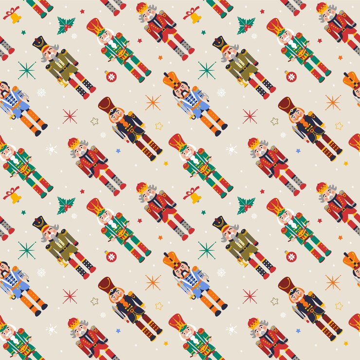 Vector seamless christmas pattern with nutcrackers in vector on beige