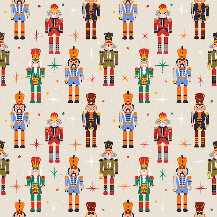 Vector seamless christmas pattern with nutcrackers in vector on beige