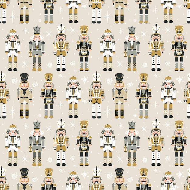 Vector seamless christmas pattern with nutcrackers in vector