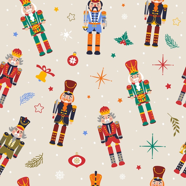 Vector seamless christmas pattern with nutcrackers in vector