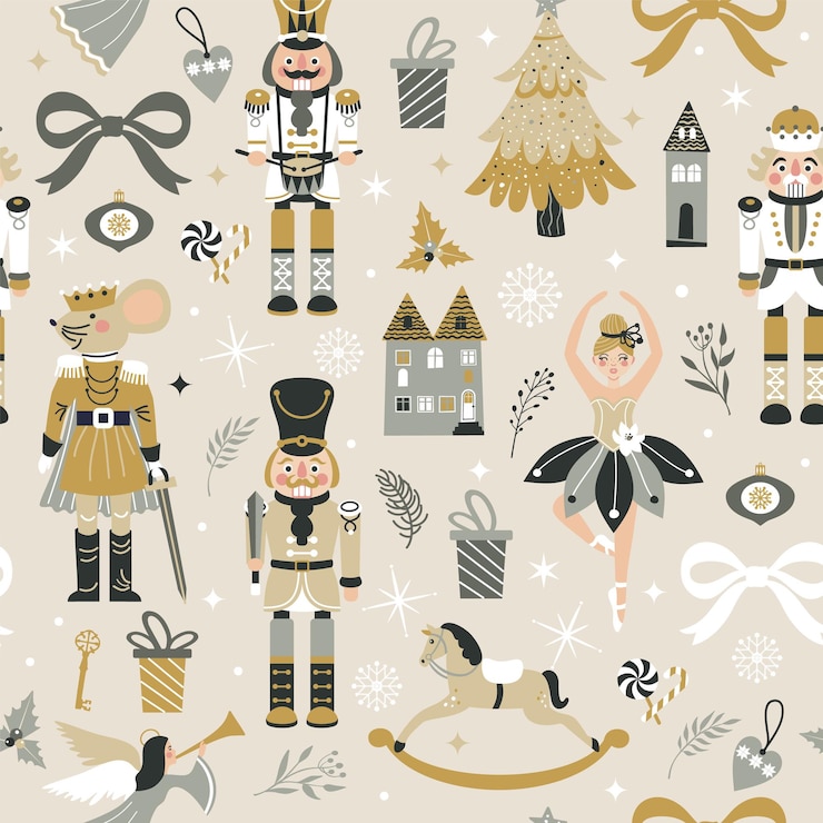 Vector seamless christmas pattern with nutcrackers in vector