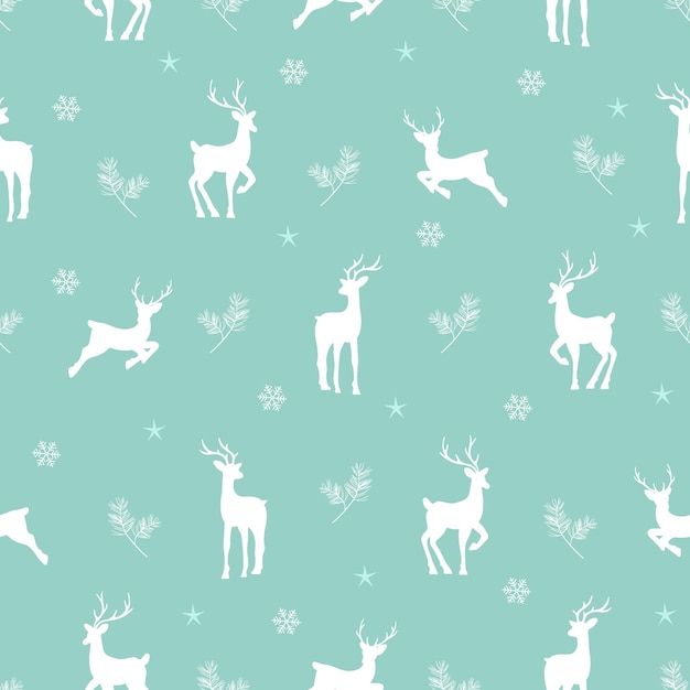 Seamless christmas pattern with reindeers and snowflakes Beautiful winter or New Year background Vector illustration in flat cartoon style Perfect for fabric package paper wallpaper textile