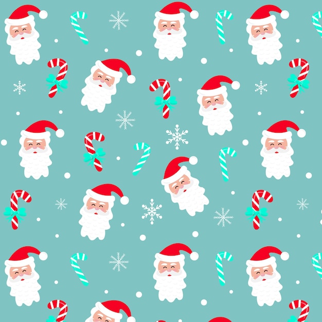 Seamless christmas pattern with santa claus, candy cane, snowflakes and snow. vector illustration