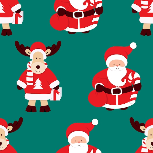 サンタクロース、サトウキビ、プレゼントバッグとのシームレスなクリスマスパターン