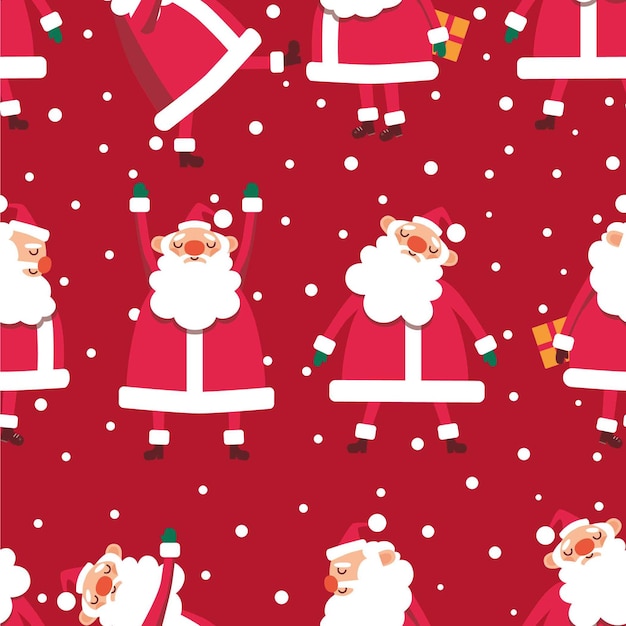 Motivo natalizio senza soluzione di continuità con babbo natale e fiocchi di neve su sfondo rosso illustrazione vettoriale