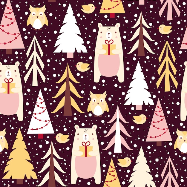 Seamless Christmas pattern with teddy bears