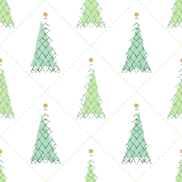 Seamless christmas season with abstract green pine trees with glitter element pattern background