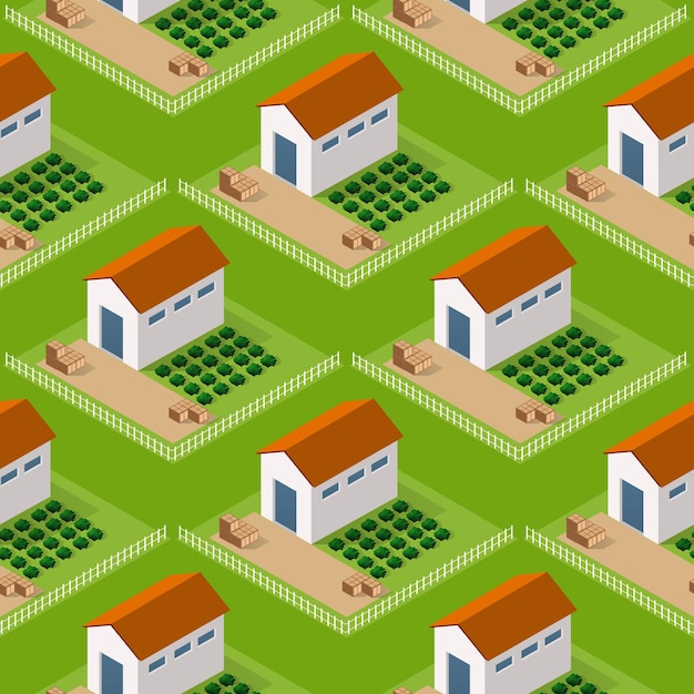 Vector seamless city building house repeating tile pattern isometric illustration