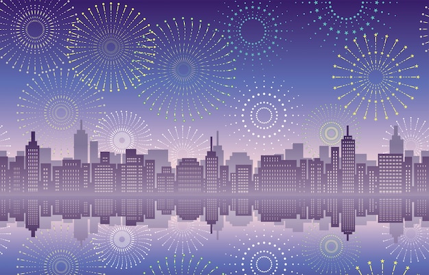 Seamless cityscape with fireworks