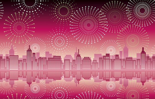 Vector seamless cityscape with fireworks