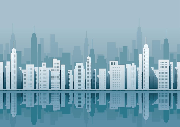 Vector seamless cityscape with skyscrapers, vector illustration. horizontally repeatable.