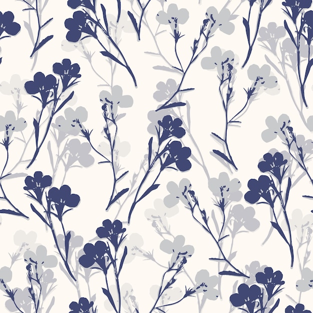 Vector seamless classic doodle blue flowers pattern background for fashion fabric