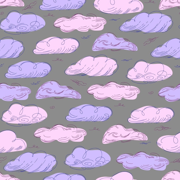 Seamless cloud pattern graphics in trendy style on white background