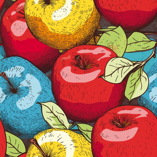 Vector seamless colorful apples pattern