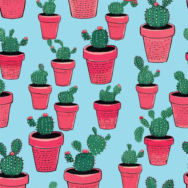 Seamless Colorful Cactus Pattern