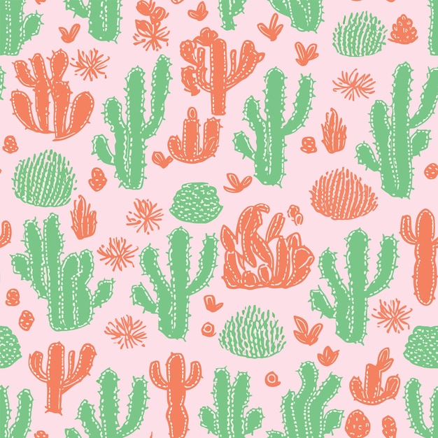 Seamless Colorful Cactus Pattern