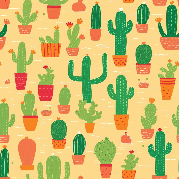 Vector seamless colorful cactus pattern