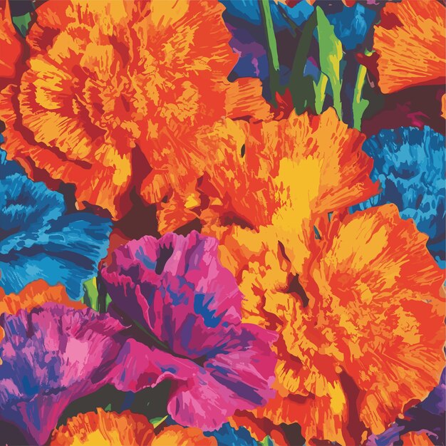 Vector seamless colorful carnation pattern