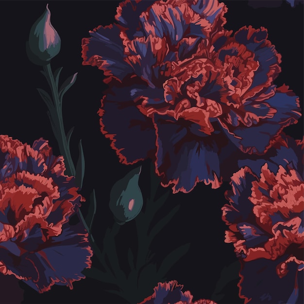 Vector seamless colorful carnation pattern