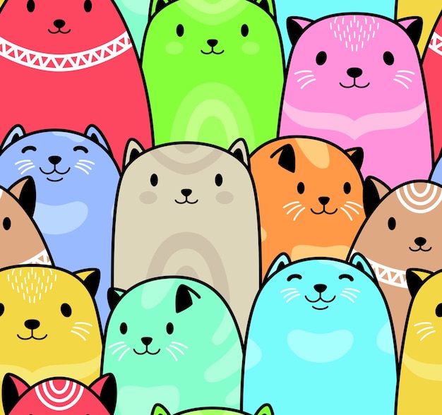 Seamless colorful cats vector pattern background