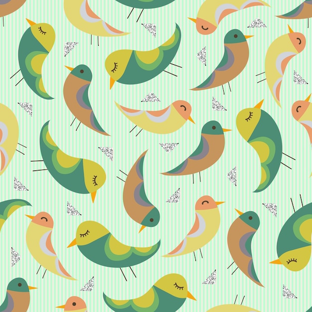 Seamless colorful hand drawn birds