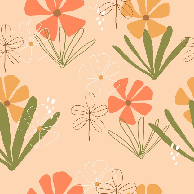 Seamless colorful hand drawn flowers background 